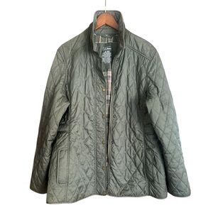 L.L. Bean Women's Olive Quilted Riding (Barn) Jacket with plaid lining